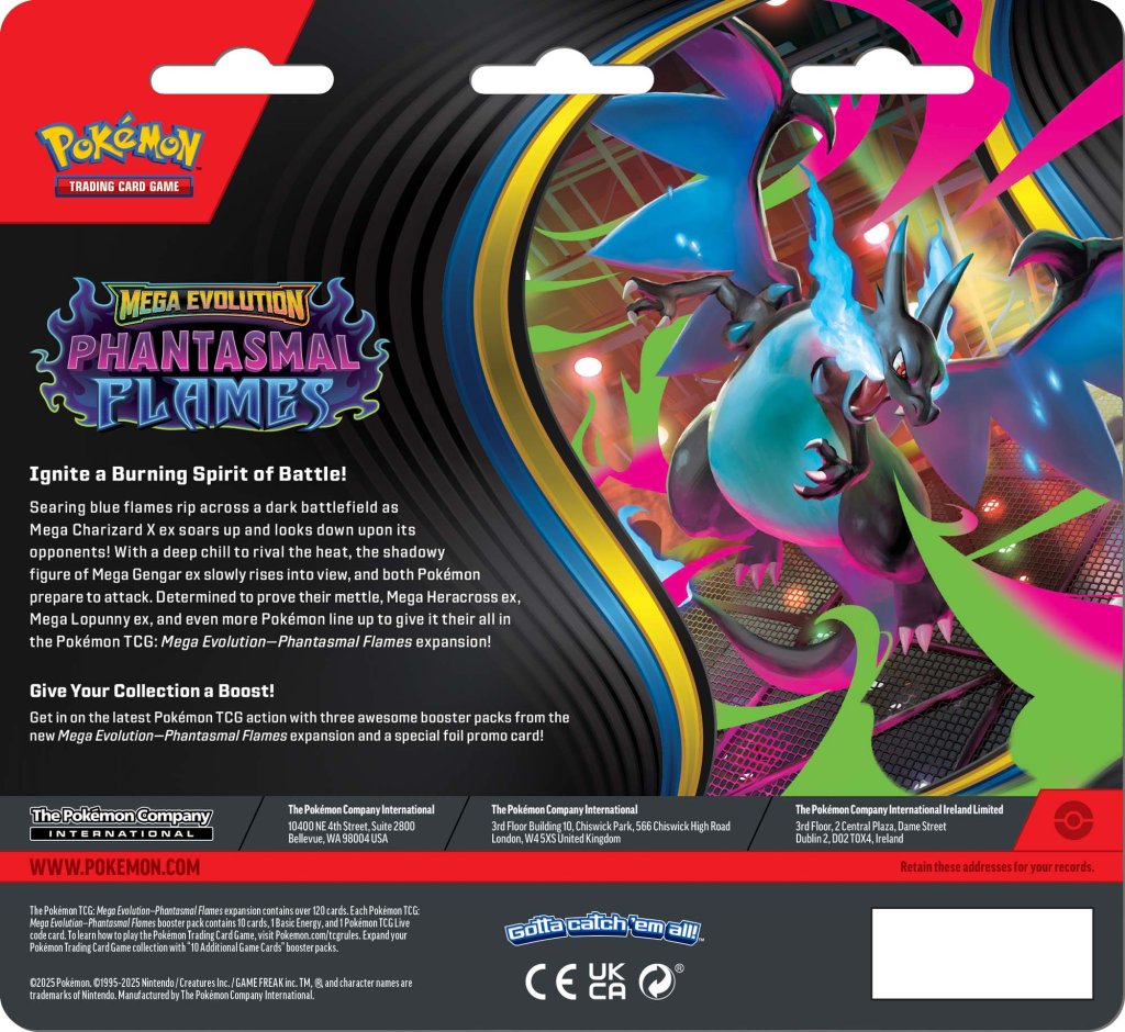Pokemon TCG: Mega Evolution - Phantasmal Flames Three Booster Blister Blink Gift Station Pokemon TCG: Mega Evolution - Phantasmal Flames Three Booster Blister Blink Gift Station