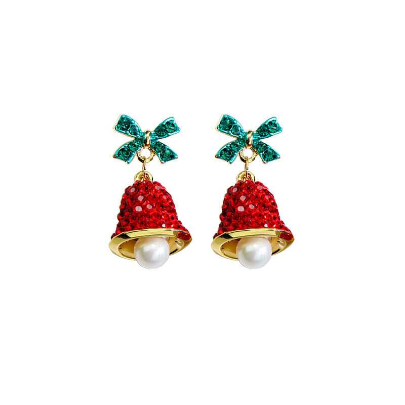 Christmas Red Green Diamante Glitter Bell Drop Earrings 2023