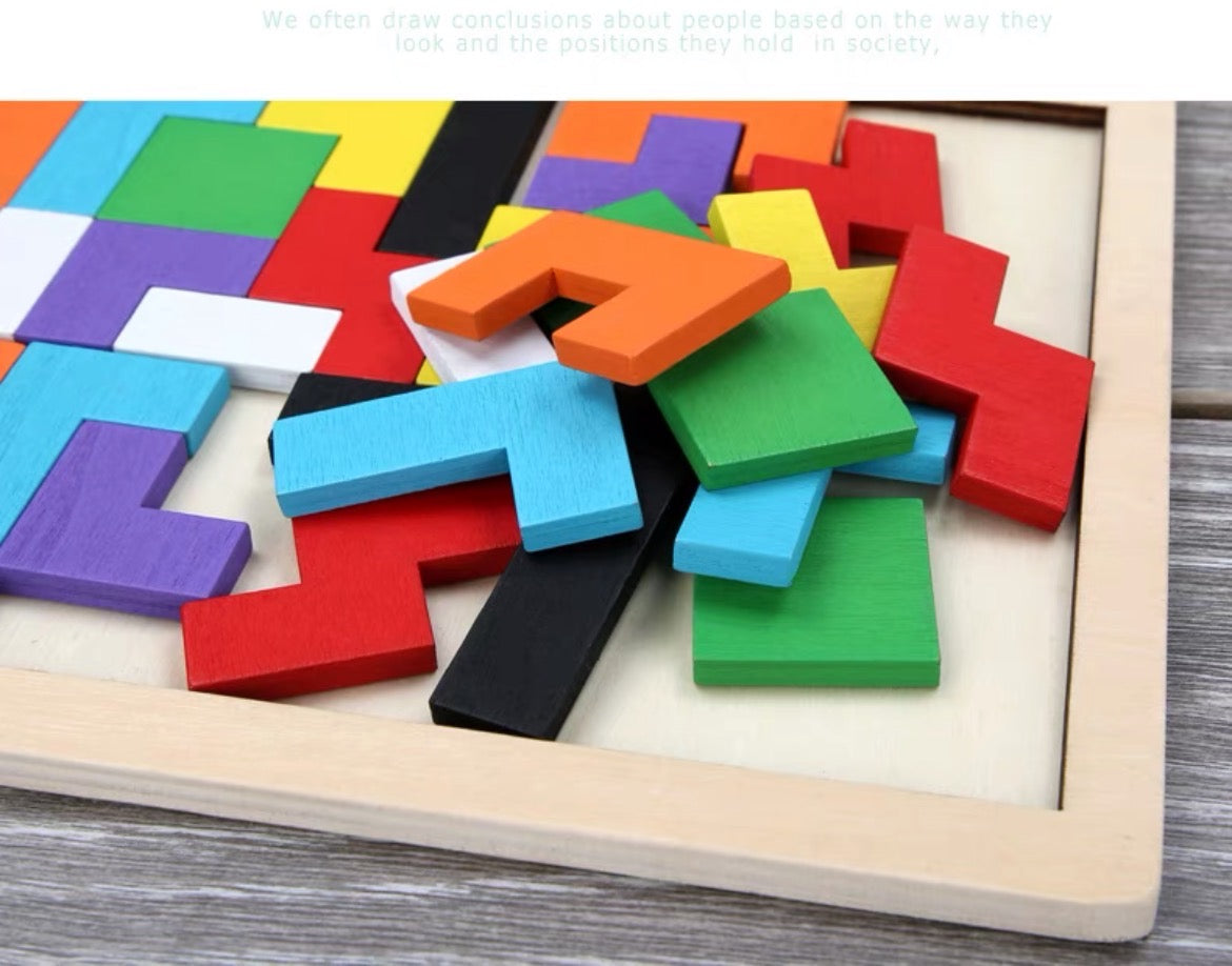 Colorful 3D Wooden Russian Blocks Puzzle For Kids