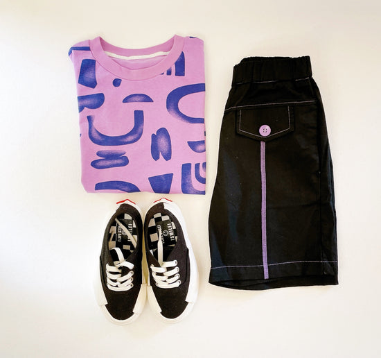 Boy's Purple Letter T-Shirt with Black Shorts Set