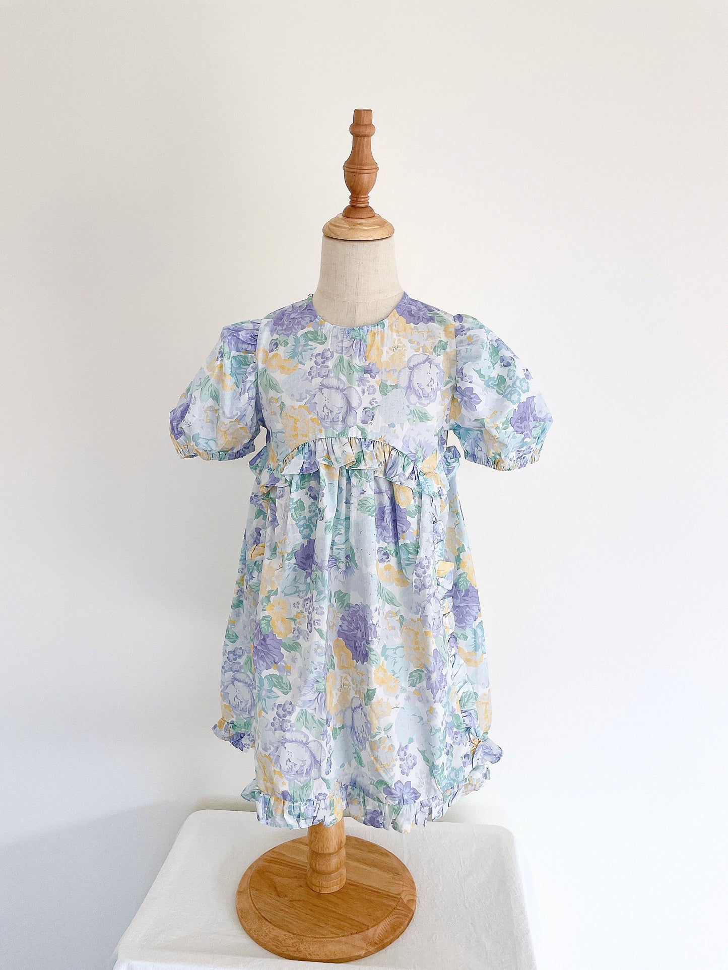 Girls Korean Floral Dress Puff Sleeve