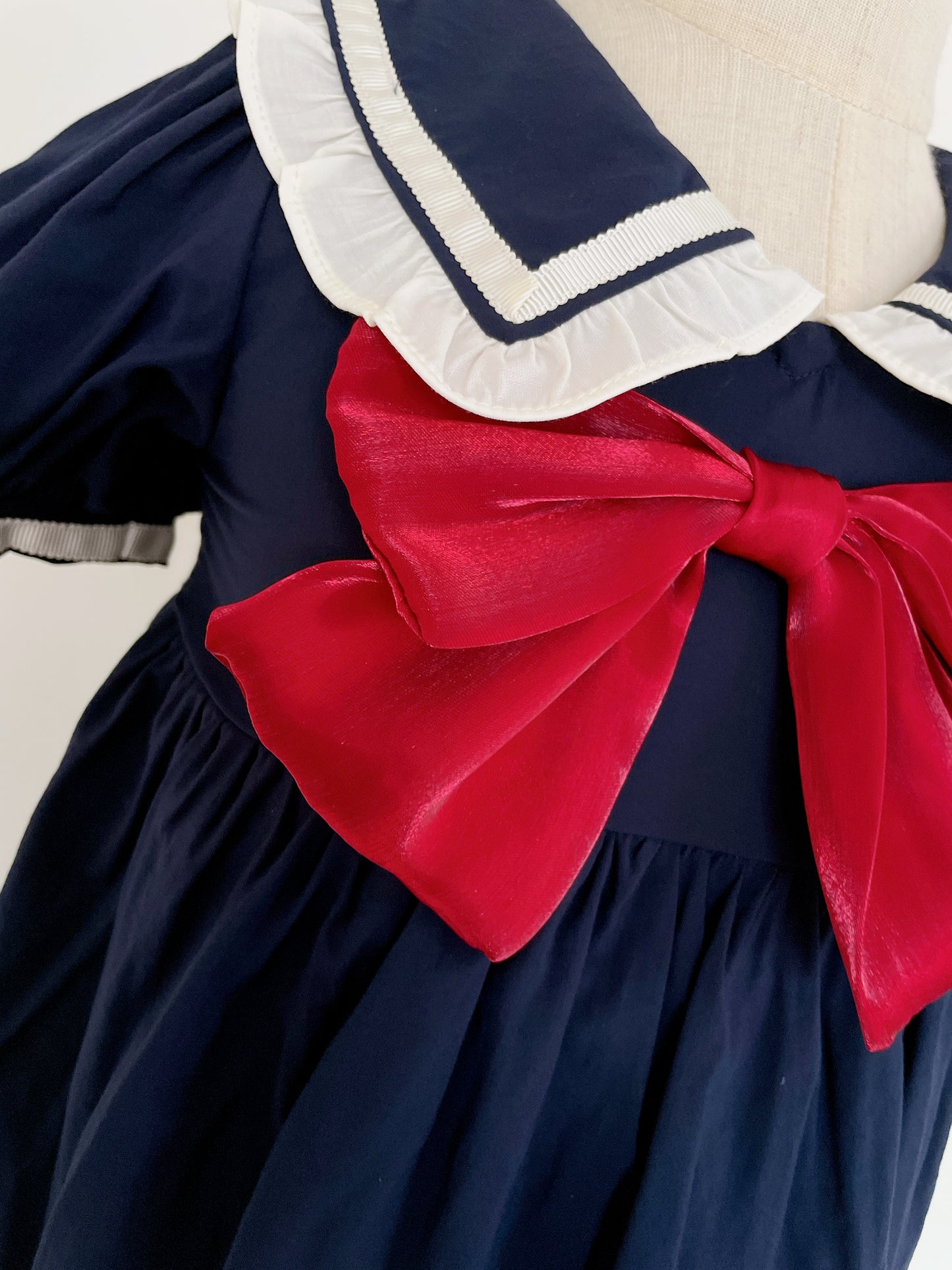 Girls Big Bow Navy Dress