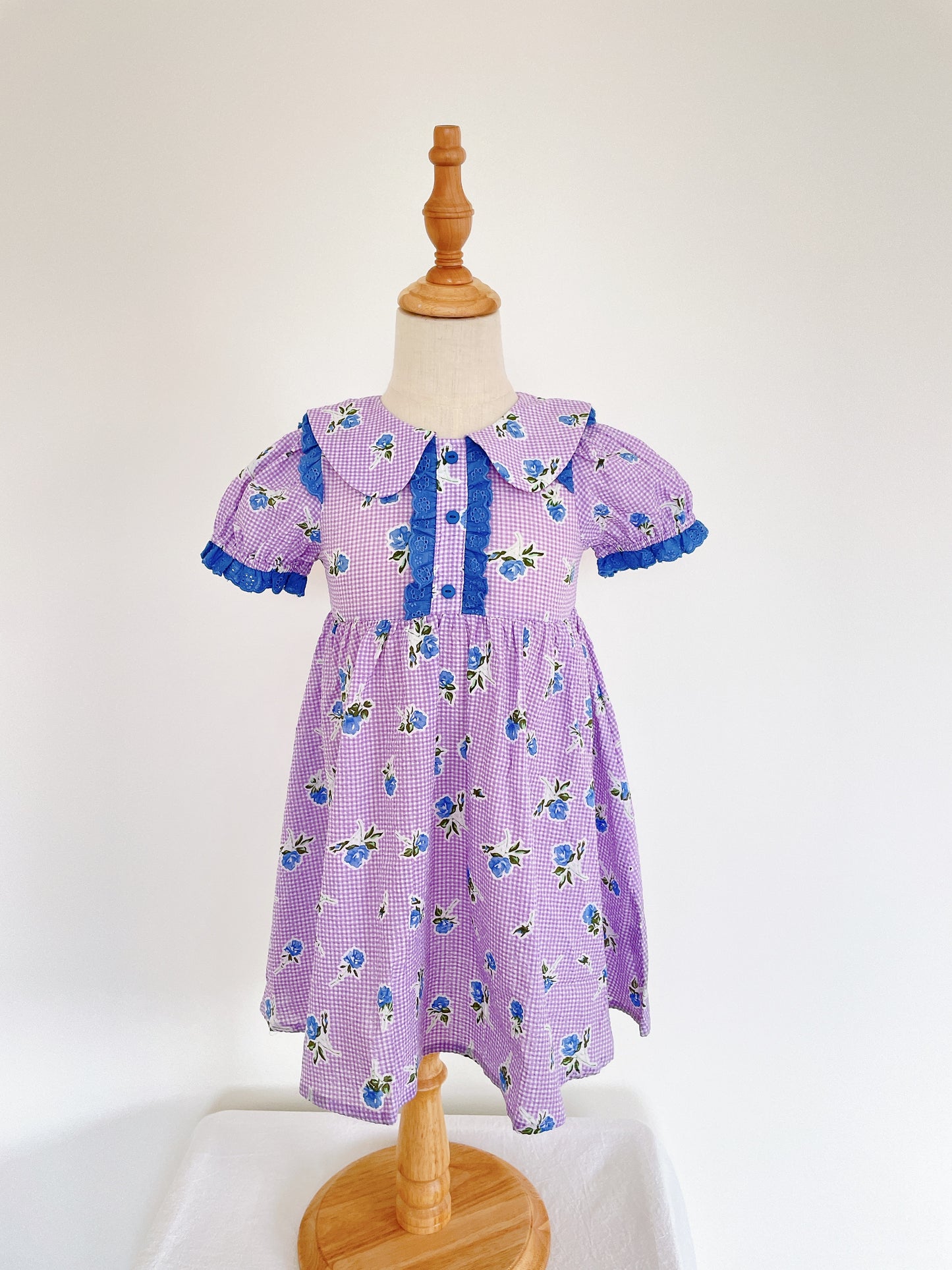 Girls Summer Lattice Dress Lavender Print