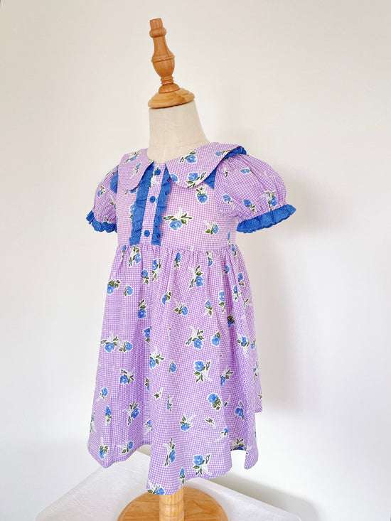 Girls Summer Lattice Dress Lavender Print