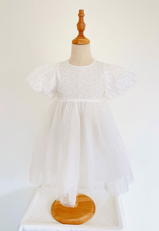 Girls' White Bow Chiffon Dress