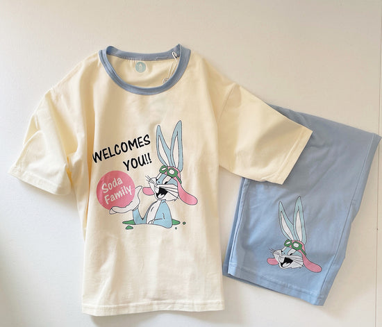 Girls Summer Pajama Set - Rabbit Print Top &  Capri Pants