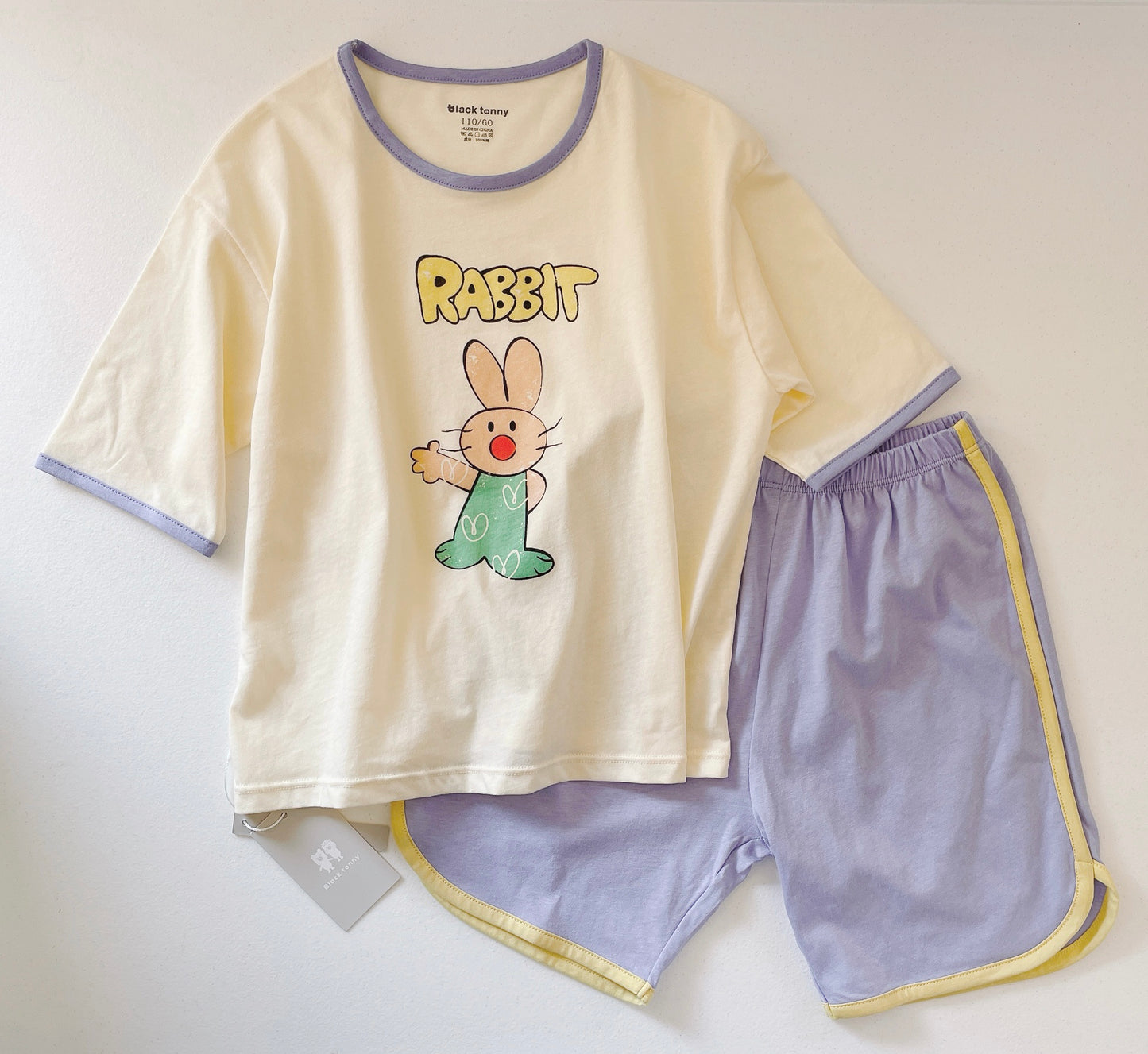 Girls Summer Pajama Short Set - Rabbit Print Top & Short Pants