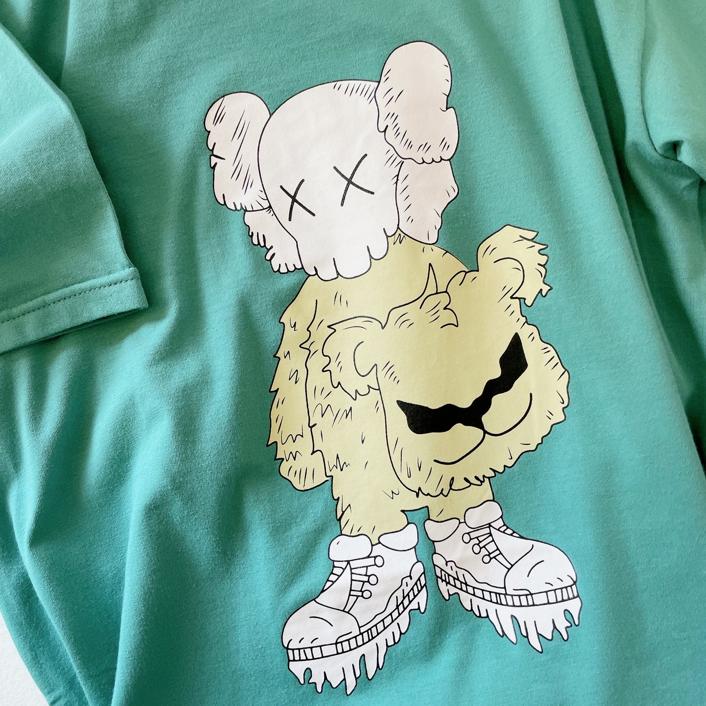 Kids Pajamas Violent Bear Print Set- Green Short Sleeves Top & Short Pants