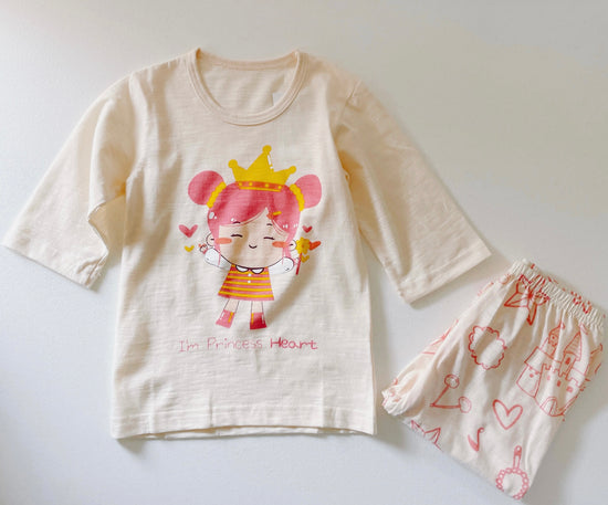 Kids Summer Pajamas Set-Princess Print Short Sleeves Top & Short Pants