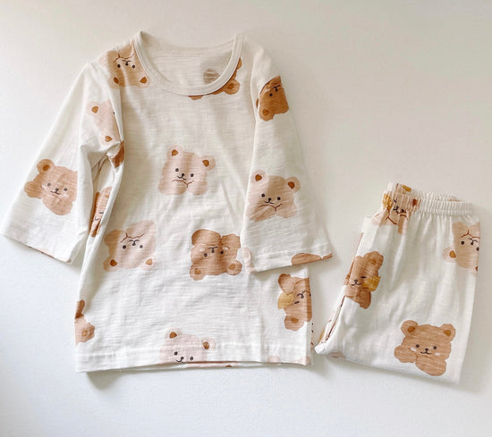 Kids Summer Pajamas Set- Bear Print Short Sleeves Top & Short Pants