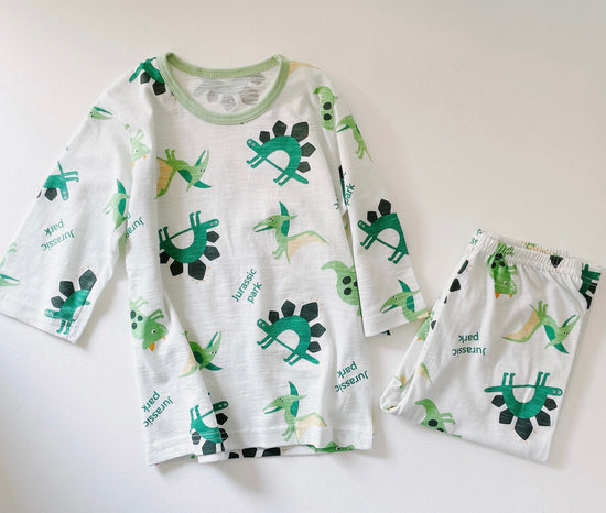 Kids Summer Pajamas Set- Dinosaur Print Short Sleeves Top & Short Pants