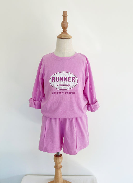 Girls' Crew Set Cotton Runner Long Sleeves & Shorts