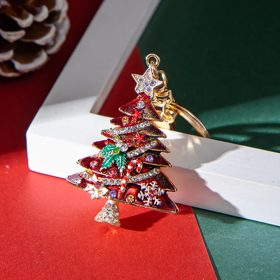 Christmas Gold Red/Green Diamante Glitter xmas Tree Keyring