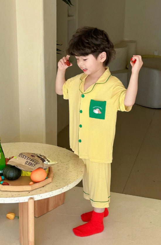 Kids Summer Pajama Set Short Sleeve Shirt Pants Button Down Sleepwear