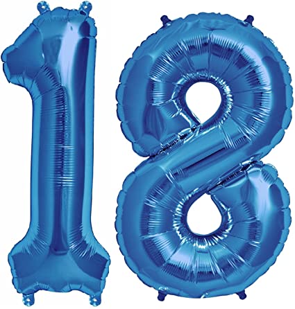 "18" NUMERAL FOIL BALLOON 86CM  - BLUE