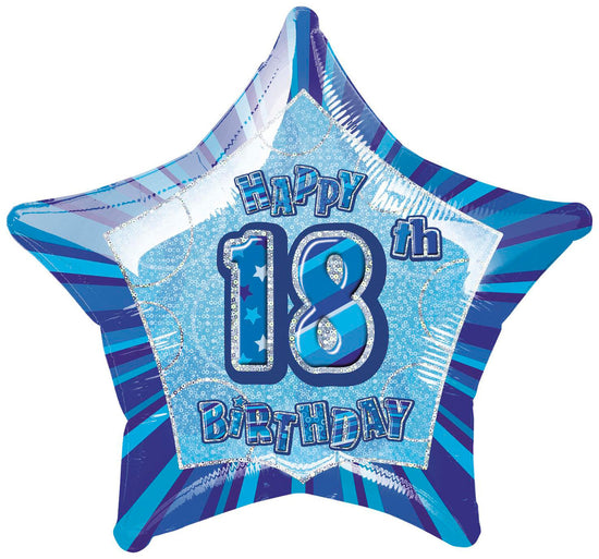 HAPPY BIRTHDAY 18TH GLITZ BLUE   STAR 50CM (20") FOIL BALLOON